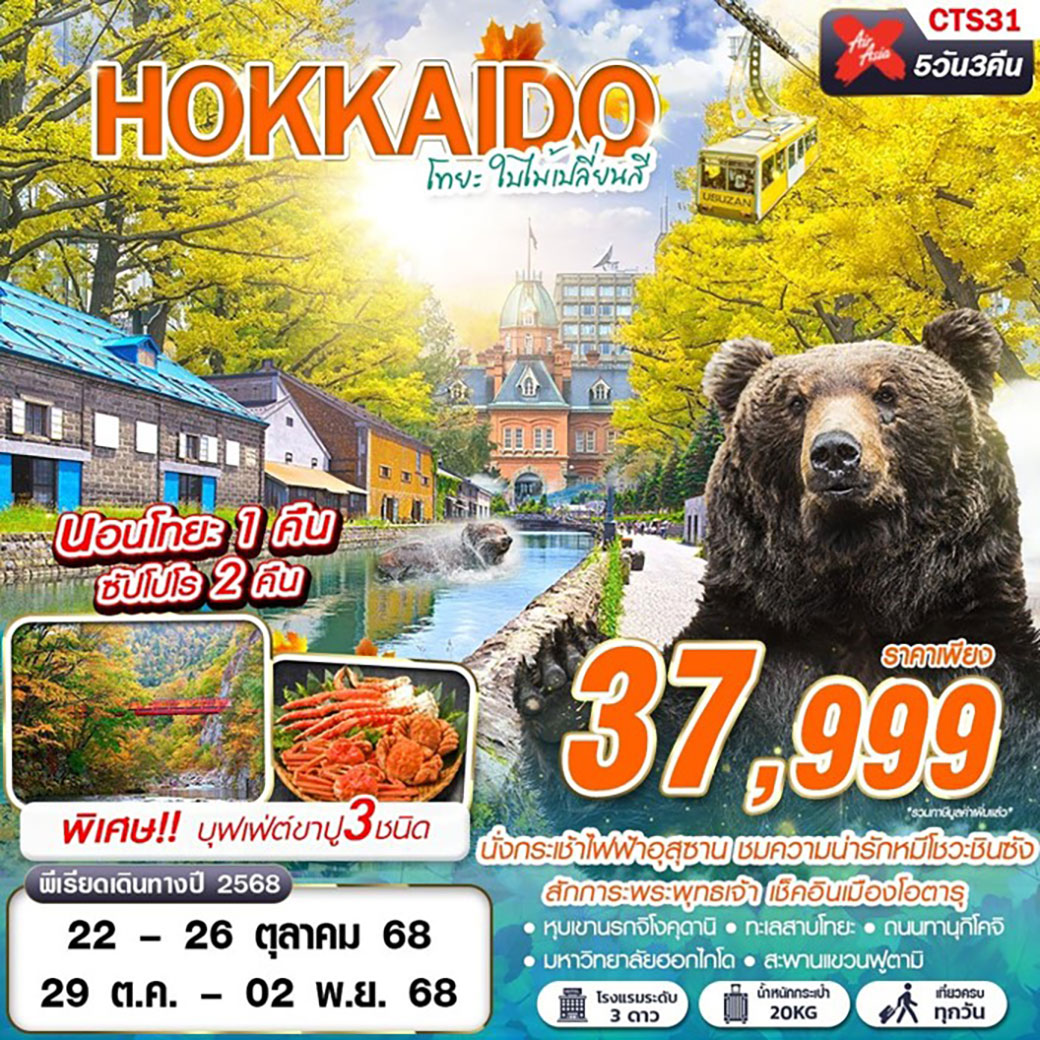 ทัวร์ญี่ปุ่น HOKAIDO โทยะ ใบไม้เปลี่ยนสี 5วัน 3คืน (XJ)