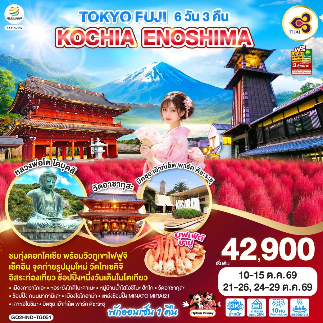 ทัวร์ญี่ปุ่น TOKYO FUJI KOCHIA ENOSHIMA 6วัน 3คืน (TG)